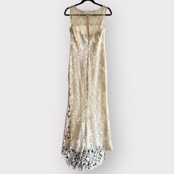 Tadashi Shoji Size 10 Illusion Yoke Embroidered Sleeveless Lace Bridal Gown - Picture 11 of 14